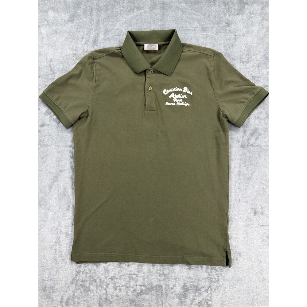 Designer Dior Style Polo Shirt Olive Green Embroidered Size M
